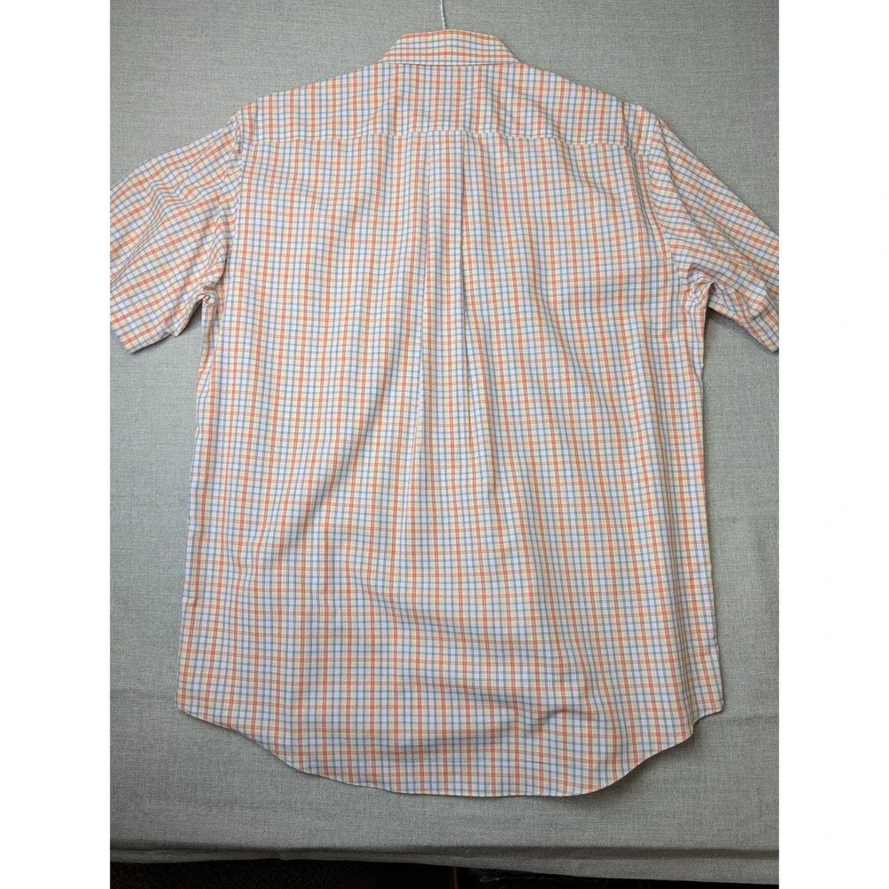Brooks Brothers Polo Shirt Mens M Orange Blue Plaid Supima Cotton Non-Iron - Picture 8 of 9